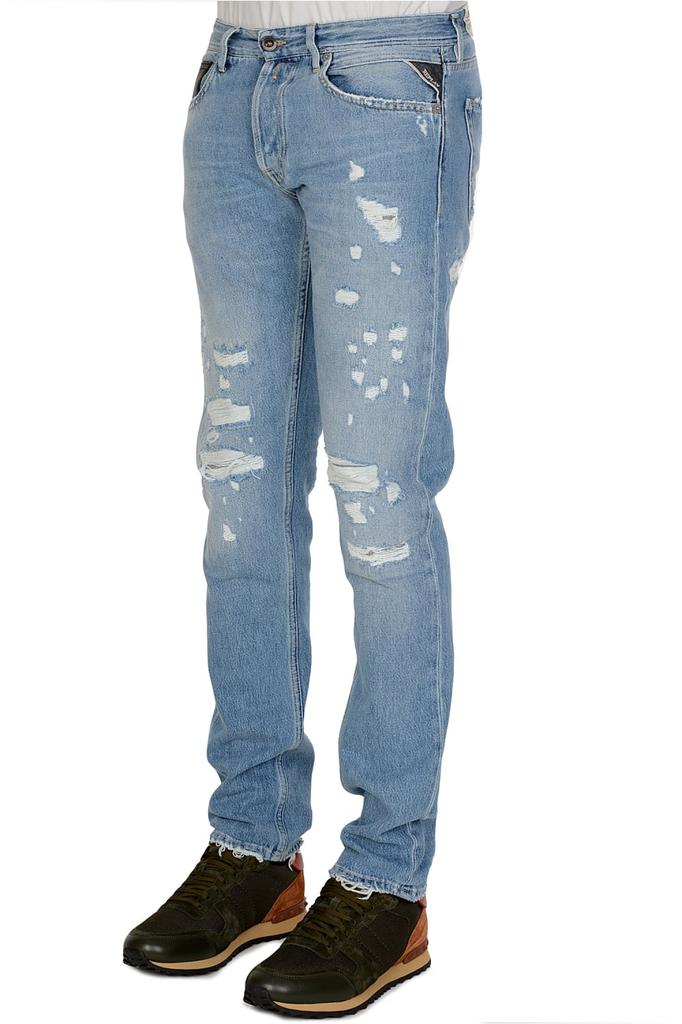 Replay Straight Fit Ripped Jeans