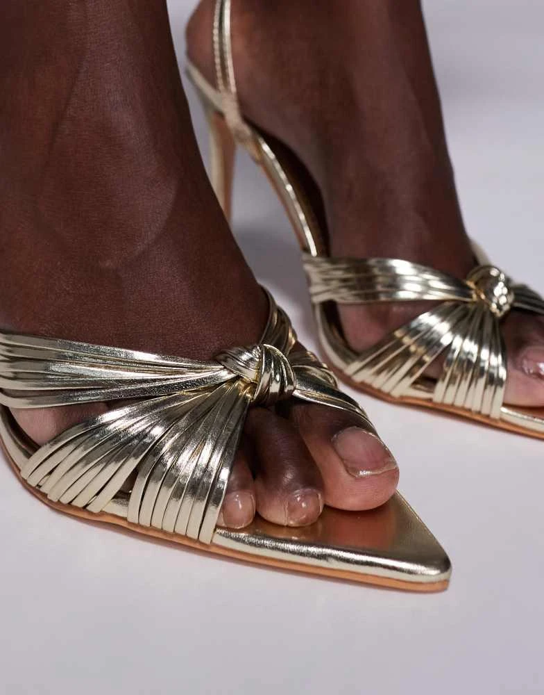 Public Desire Public Desire Yonah heeled sandals with knot detail in gold 3