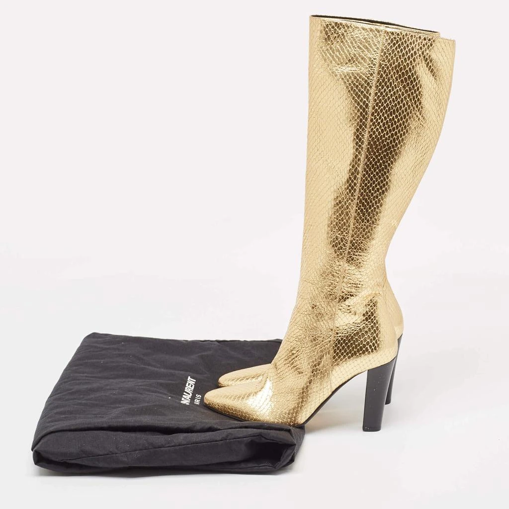 Yves Saint Laurent Saint Laurent Gold Python Embossed Leather Lily Knee Length Boots Size 35 10
