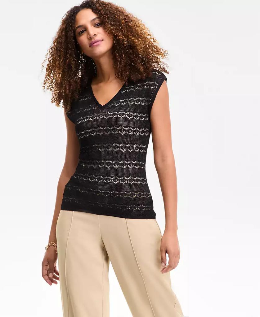 INC International Women's Pointelle Double V-Neck Top, Exclusively at Macy's
