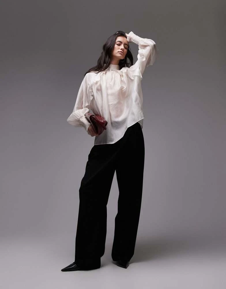 & Other Stories & Other Stories sheer volume blouse with frill detail in white 4