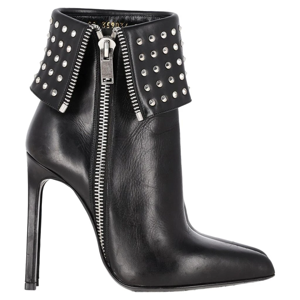 Yves Saint Laurent Paris Fold Over Studded Booties in Black Leather 1