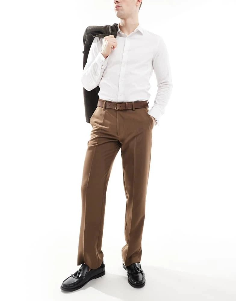 ASOS ASOS DESIGN smart straight leg trousers in brown 1