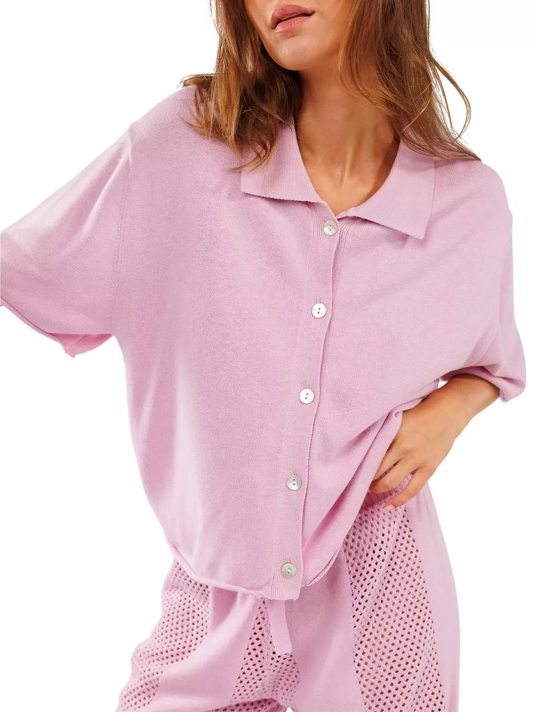 CRUSH CASHMERE Ivy Cotton-Silk Buttoned Polo Top 3