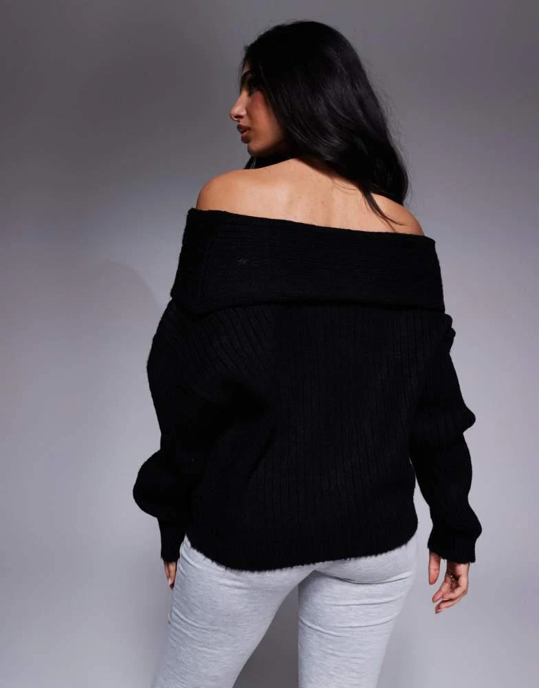 ASOS ASOS DESIGN oversized knitted off shoulder jumper in black 3