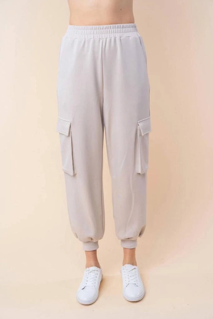 White Birch White Birch - High Waisted Solid Knit Cargo Pants 1