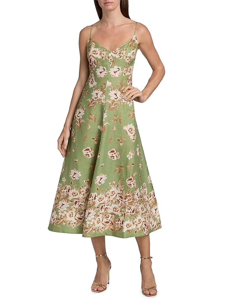 linen fit & flare midi dress Donna Karan Women's Sleeveless Midi Fit And Flare Dress in Natural Combo main image 0