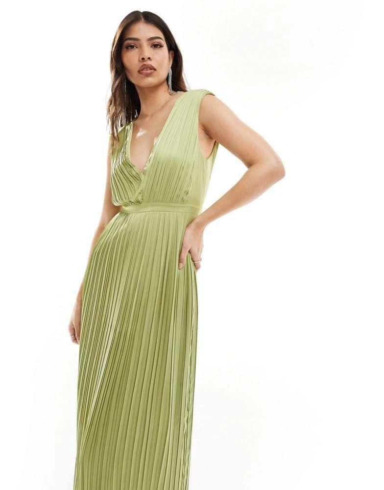 TFNC TFNC Bridesmaid satin pleated maxi dress in olive 3