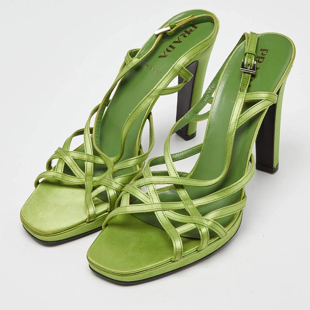 Prada Prada Green Satin Strappy Open Toe Platform Slingback Sandals Size 40 2