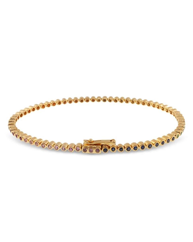 LUIS MORAIS Men
s 14K Yellow Gold Ombré Rainbow Sapphire Tennis Bracelet 2
