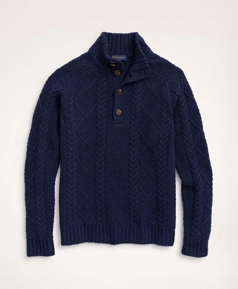 Brooks Brothers Merino Wool Mock Neck Aran Cable Sweater
