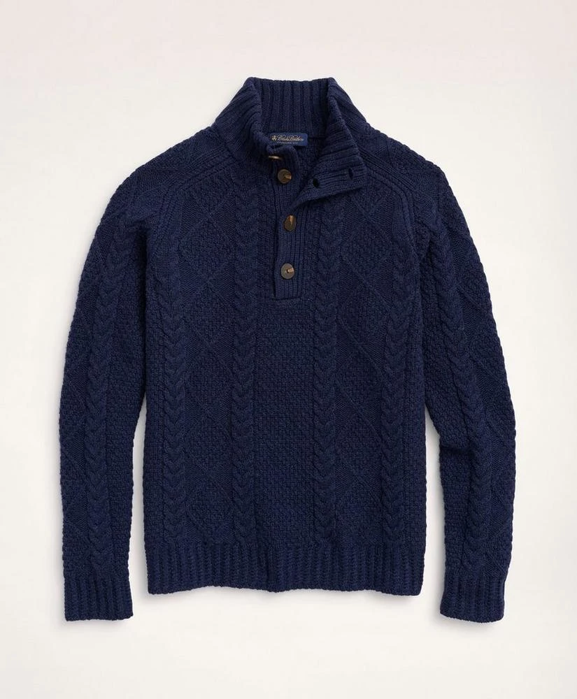 Brooks Brothers Merino Wool Mock Neck Aran Cable Sweater 1