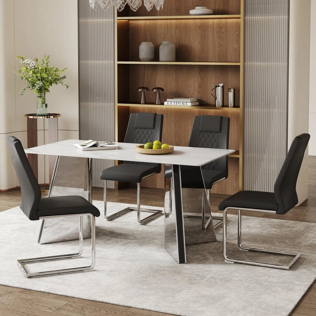 Streamdale Furniture Streamdale Snow Mountain Table
4 Black PU Chairs