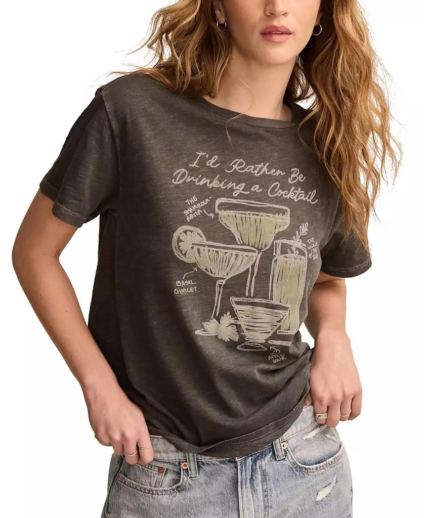 Lucky Brand Women's Rather Be Drinking Cotton Boyfriend T-Shirt 1