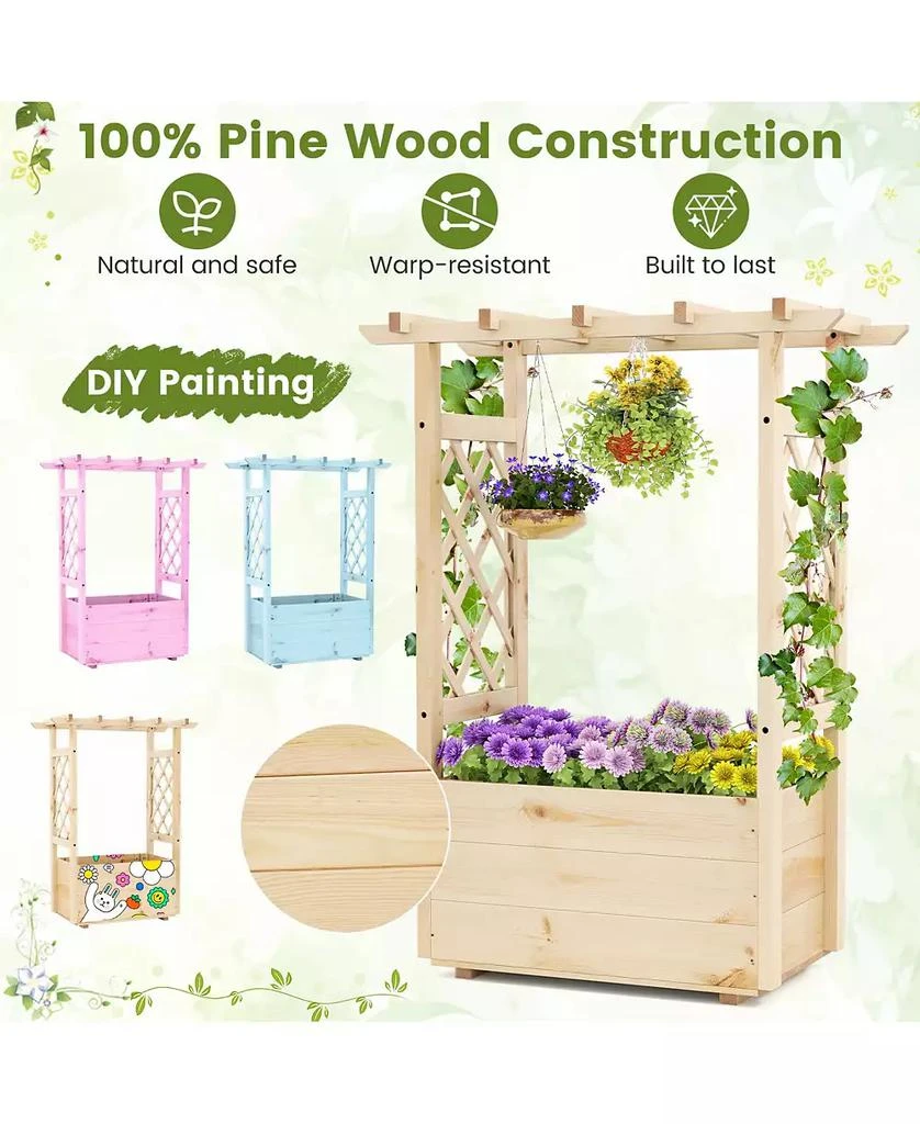 Slickblue Raised Garden Bed Wooden Elevated Planter Box with Hanging Roof 6
