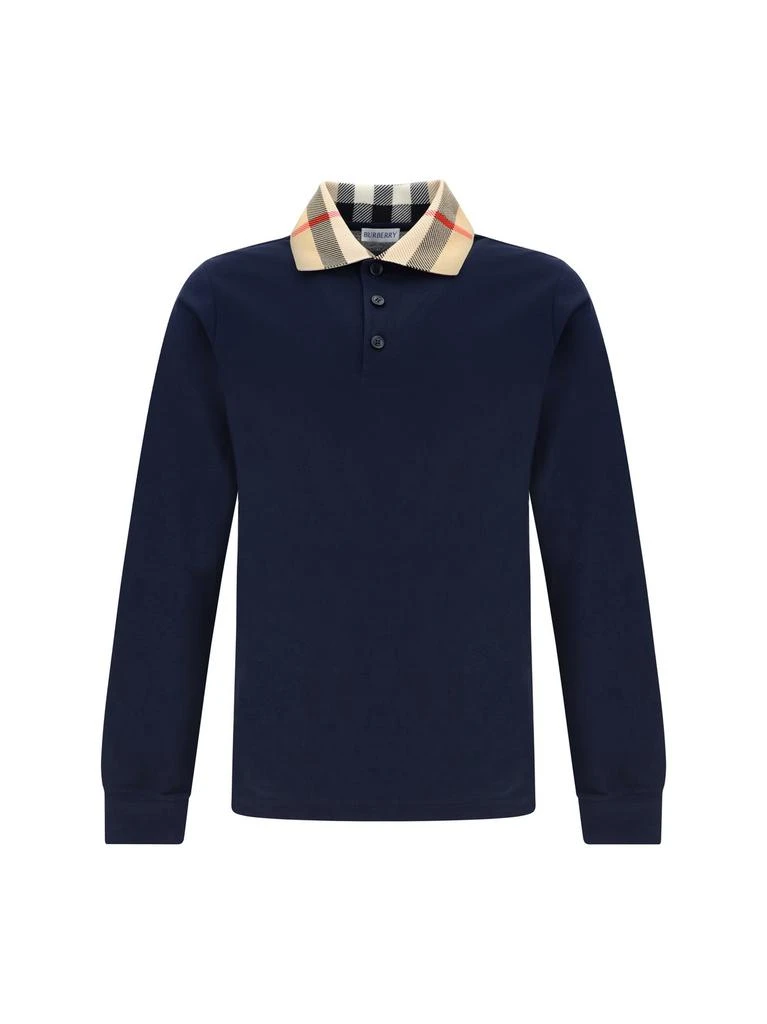 Burberry Burberry Checked Collar Long Sleeved Polo Shirt 1