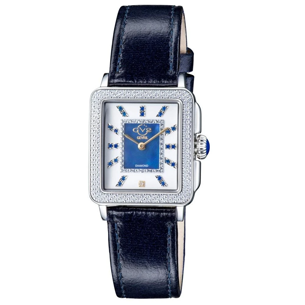 Gevril Women's Padova Gemstone Swiss Quartz Diamond Accent Blue Hand Made Italian Leather Strap Watch 27mm x 1