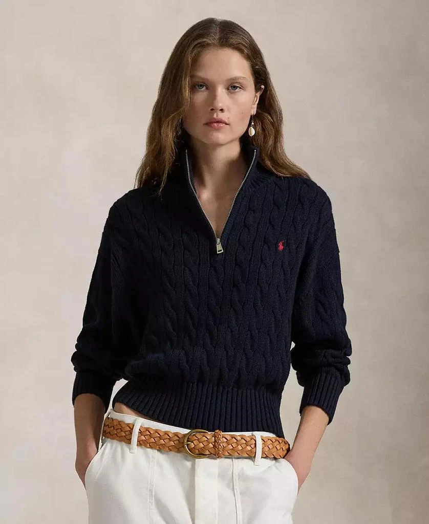 Ralph Lauren Women's Cable-Knit Cotton Quarter-Zip Sweater 1