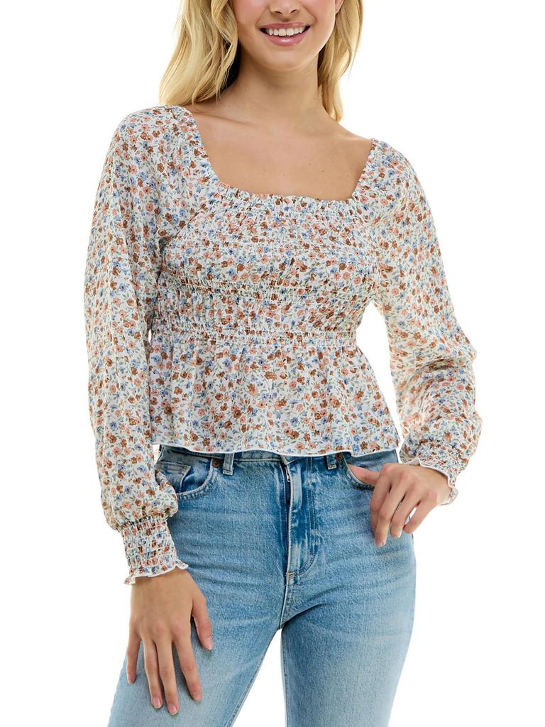 Ultra Flirt Juniors Womens Floral Ruffled Off The Shoulder