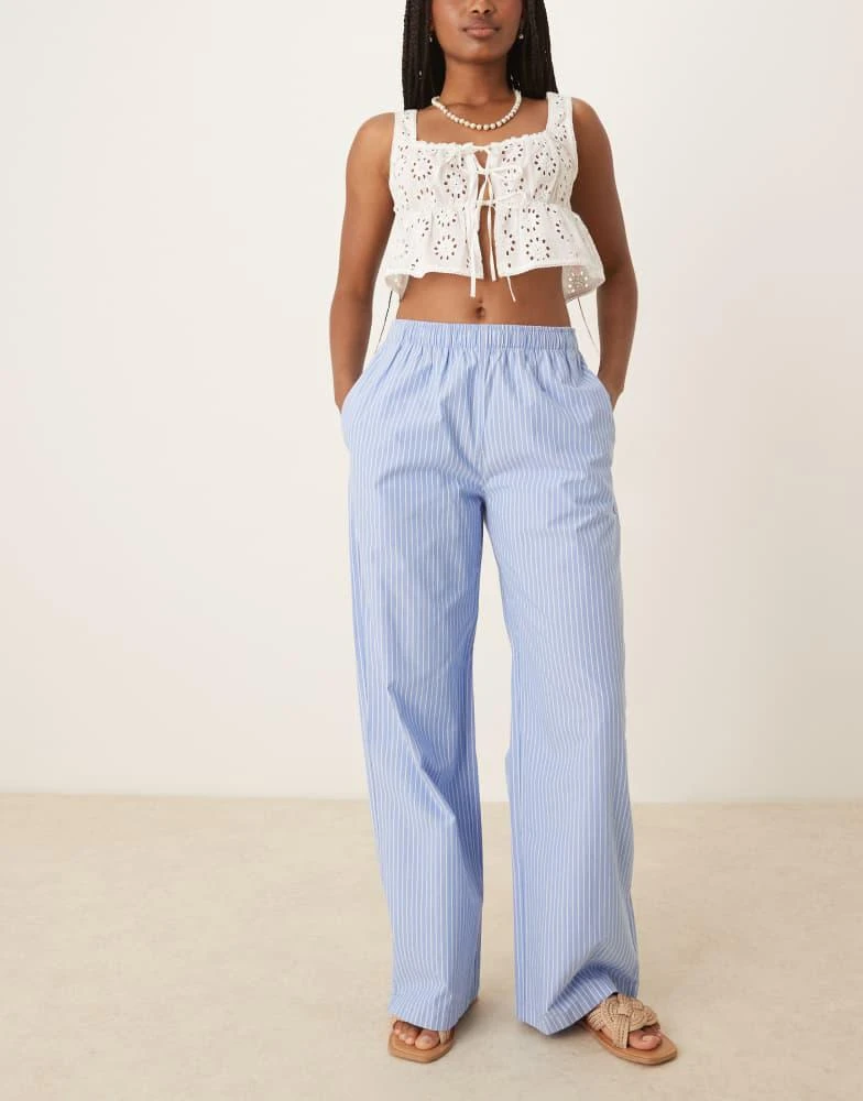 Abercrombie & Fitch Abercrombie & Fitch wide leg poplin fold-over pull on trousers in blue stripe 5