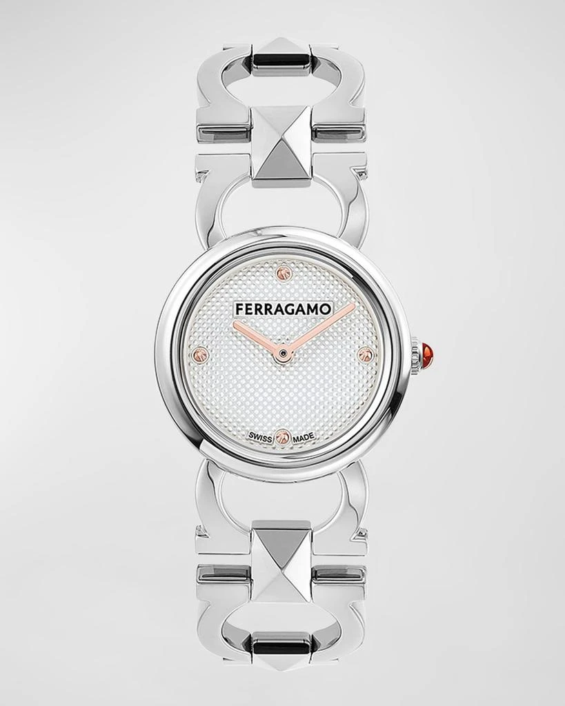 Salvatore Ferragamo 25mm Double Gancini Stud Watch with Silver Dial, Stainless Steel 1