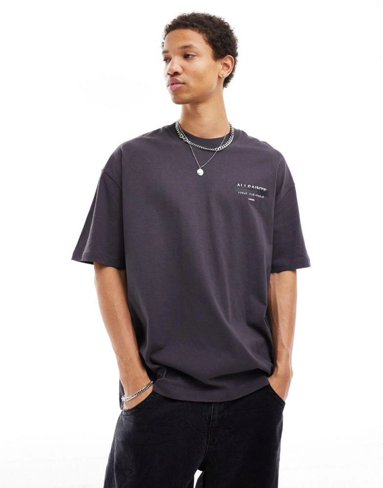 ALL SAINTS AllSaints Redact oversized embroidered logo t-shirt in washed black 3