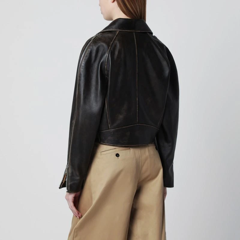 HALFBOY Oversized dark brown leather biker jacket 3