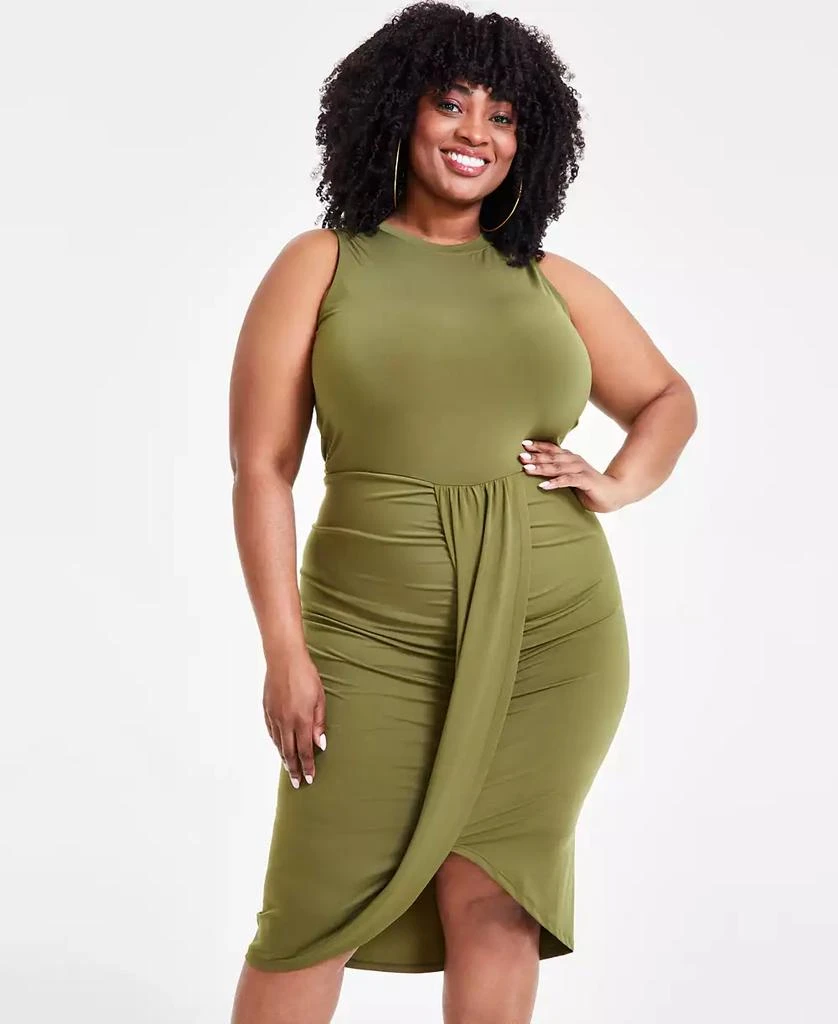 Nina Parker Trendy Plus Size Ruched Draped Midi Dress, Created for Macy's 5