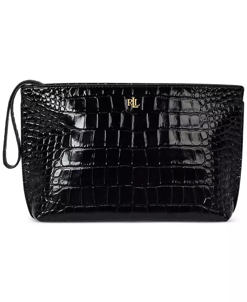 Ralph Lauren Crocodile-Embossed Leather Zipper Pouch