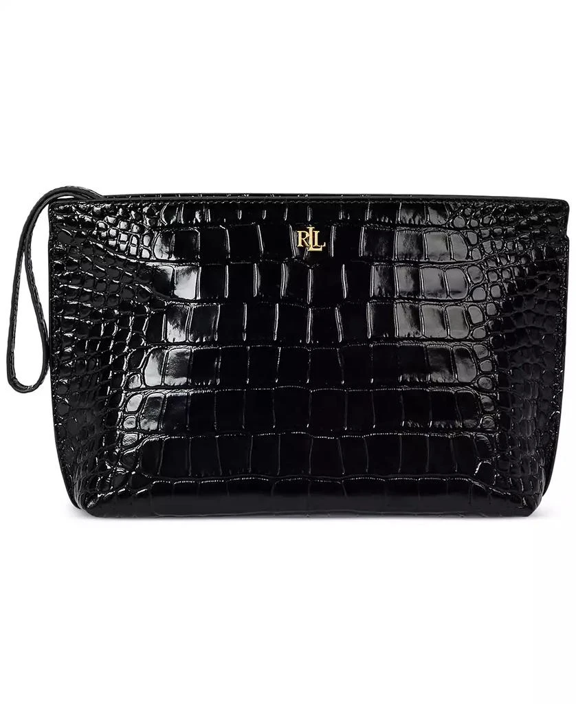 Ralph Lauren Crocodile-Embossed Leather Zipper Pouch 1