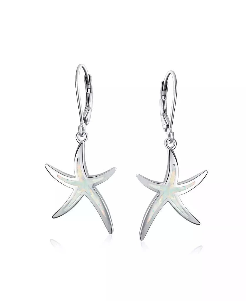 Bling Jewelry Nautical Aquatic Tropical Beach Vacation Iridescent Created Opal Inlay Starfish Dangle Drop Lever back Earrings Sterling Silver 4