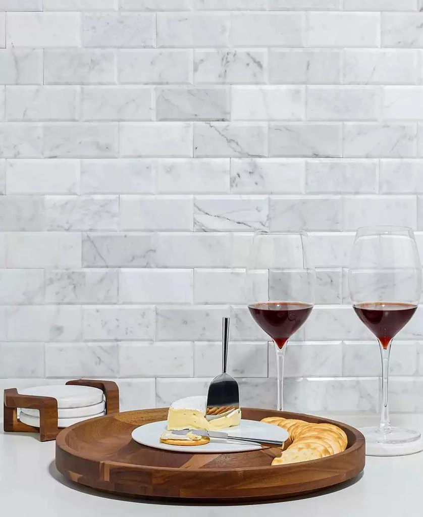 Nambé Chevron Wine Coaster in Acacia Wood and Marble 3