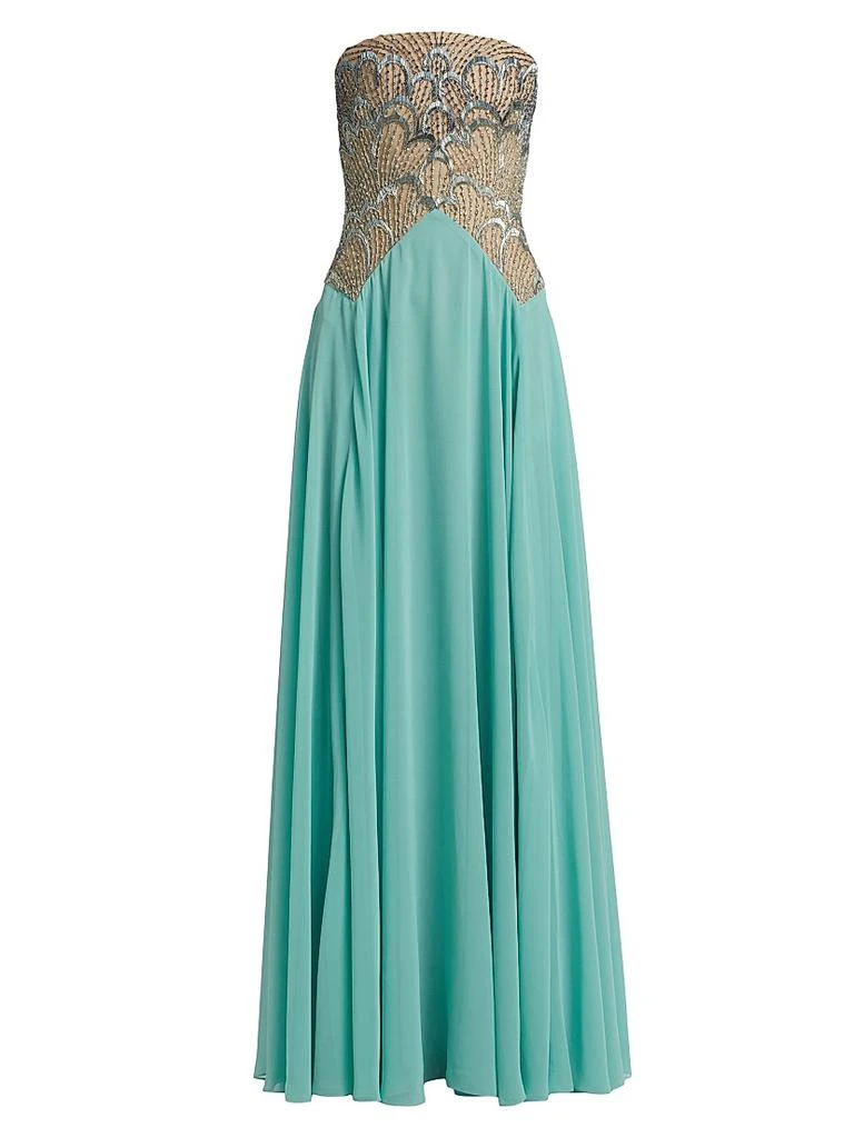 REEM ACRA Embroidered Bodice Chiffon Strapless Gown 1