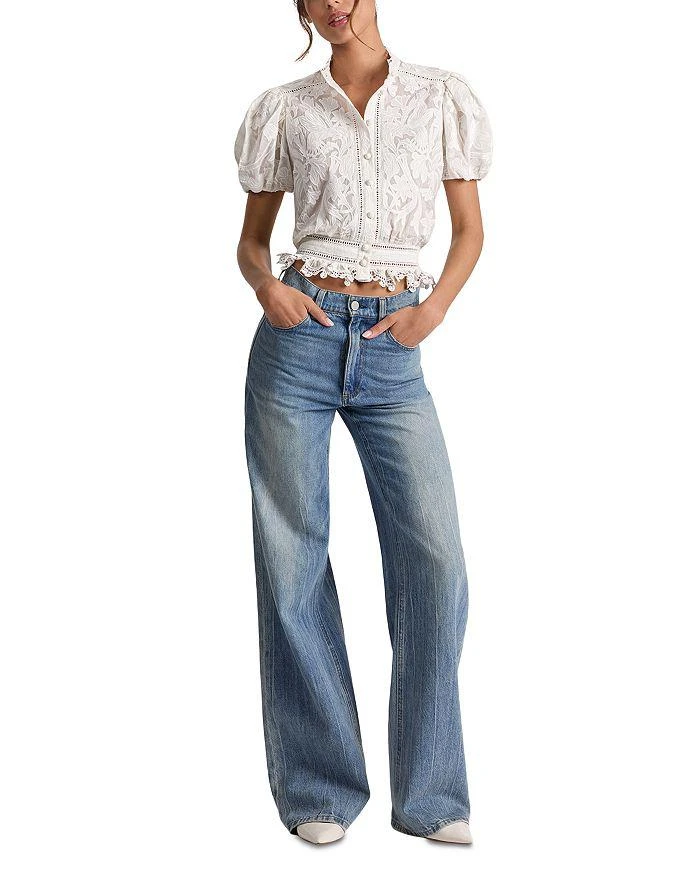 Alice + Olivia Loryn Embroidered Eyelet Puff Sleeve Top 2