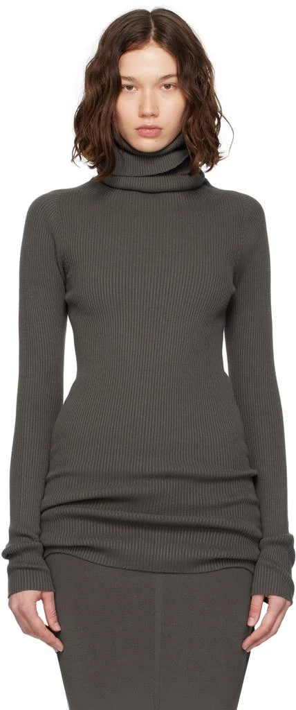 Rick Owens Gray Concordians Ribbed Knit Tube Turtleneck 1