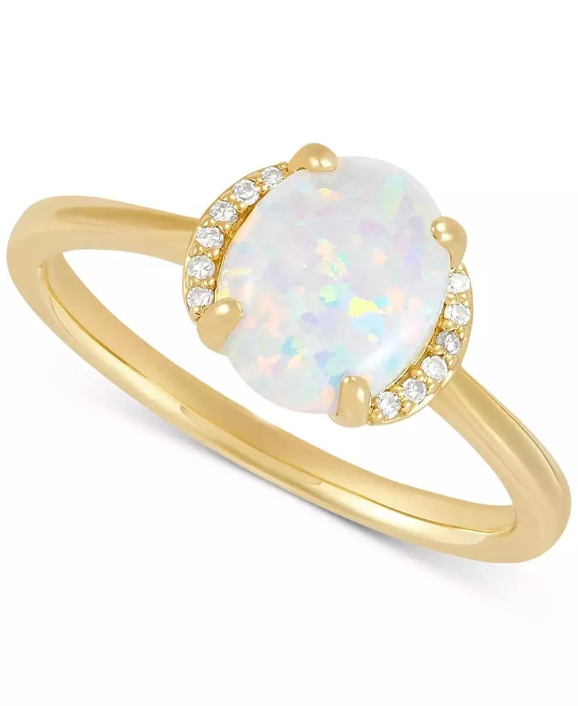 Macy's Opal (1 ct. t.w.) & Diamond (1/10 ct. t.w.) Statement Ring in 14k Gold 1