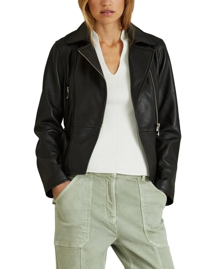 REISS Febe Belted Leather Jacket
