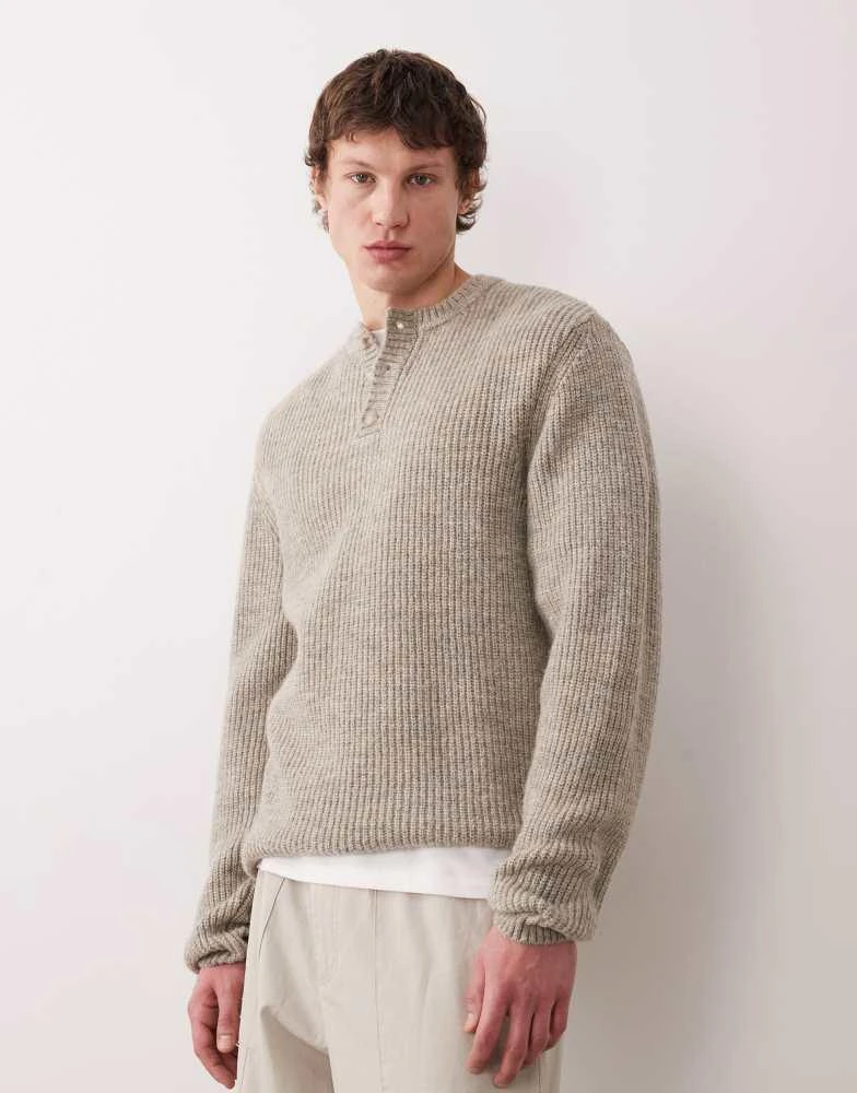 ASOS ASOS DEISGN relaxed knitted henley in stone