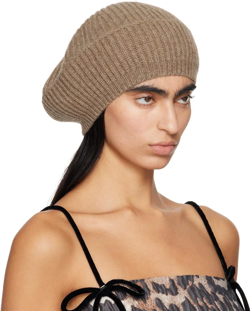 Ganni Taupe Wool Rib Knit Beret 2