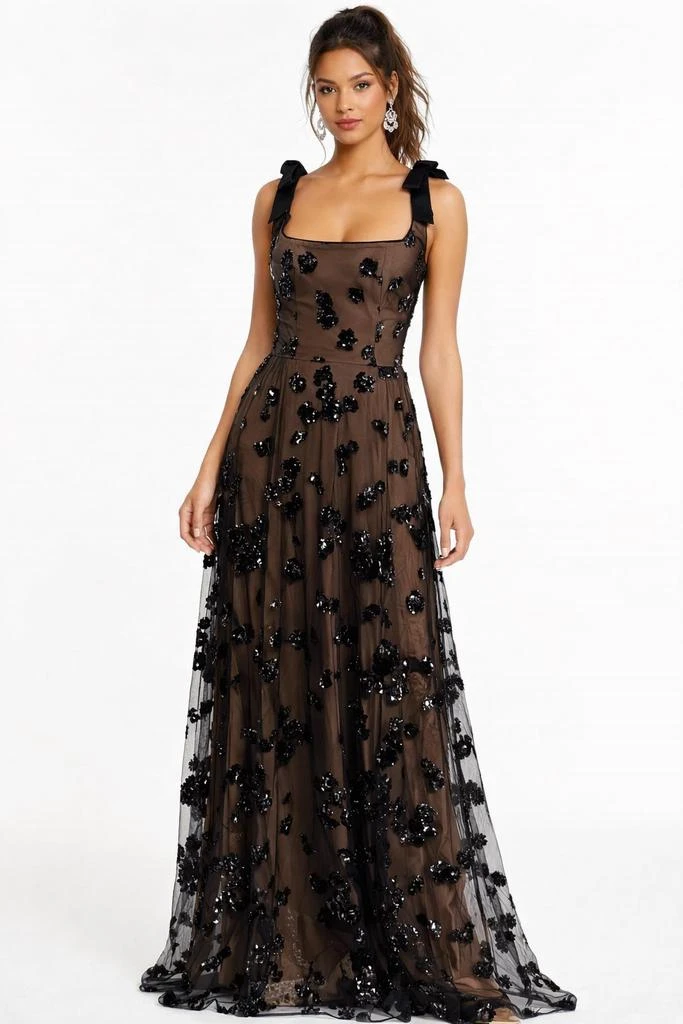 Dress The Population Dress The Population - Sequin Floral Illusion Tulle Gown