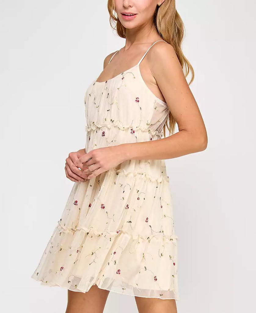 ROW A Juniors' Embroidered Sleeveless Mesh Dress