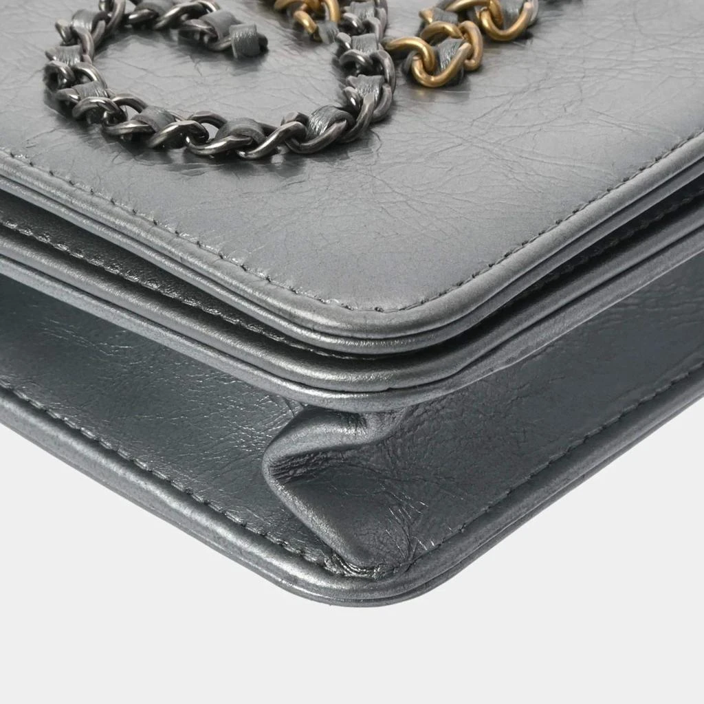 Chanel Chanel Silver Leather Written In Chain Wallet On Chain 11
