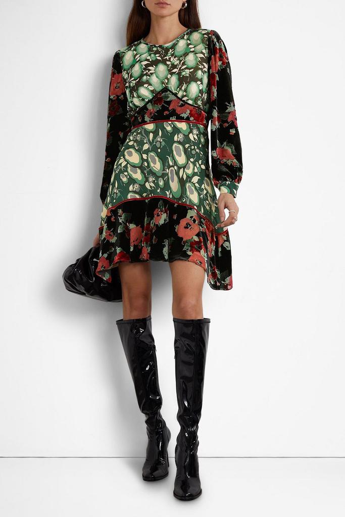 Rixo Edith floral-print silk crepe de chine and devoré-velvet mini dress