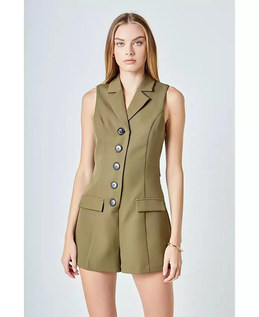 Endless Rose Women's Notch Collared Sleeveless Romper 1