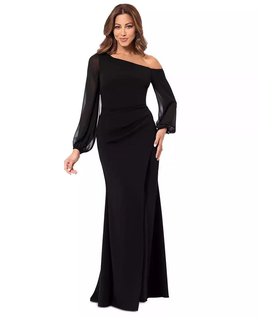 Betsy & Adam Women's One-Shoulder Sheer-Sleeve Dress 1