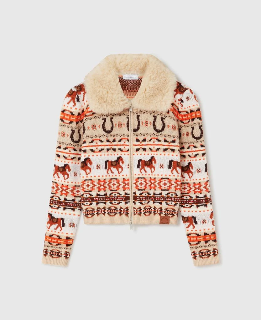 Stella McCartney Stella McCartney - Fair Isle Plush-Collar Wool Cardigan, , Size: L