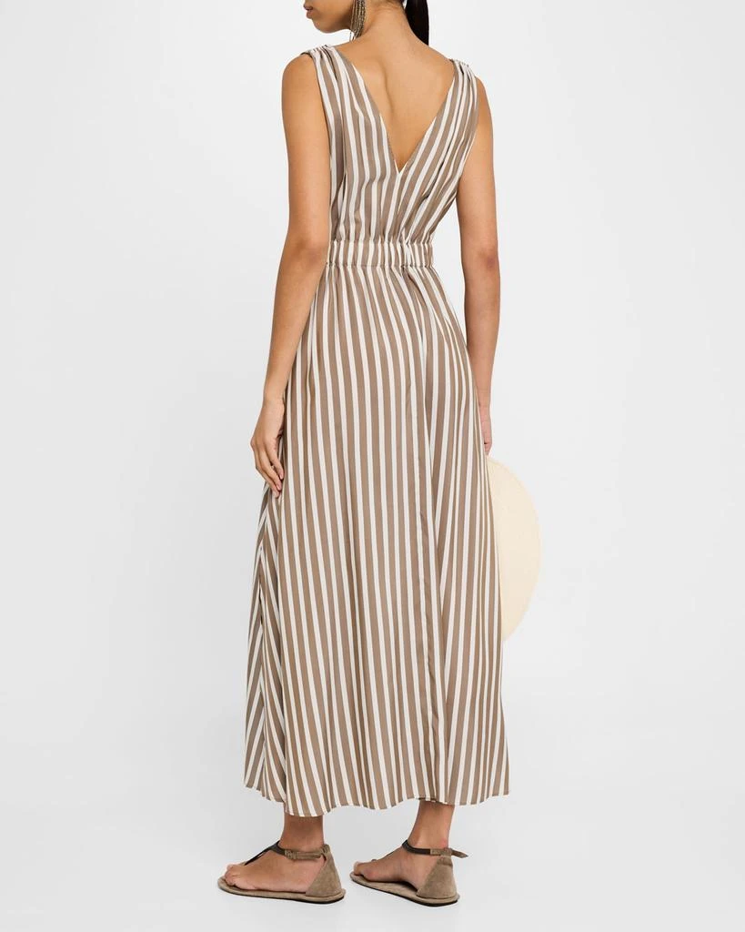 Brunello Cucinelli Striped Sleeveless Monili-Shoulder Belted Midi Dress 3