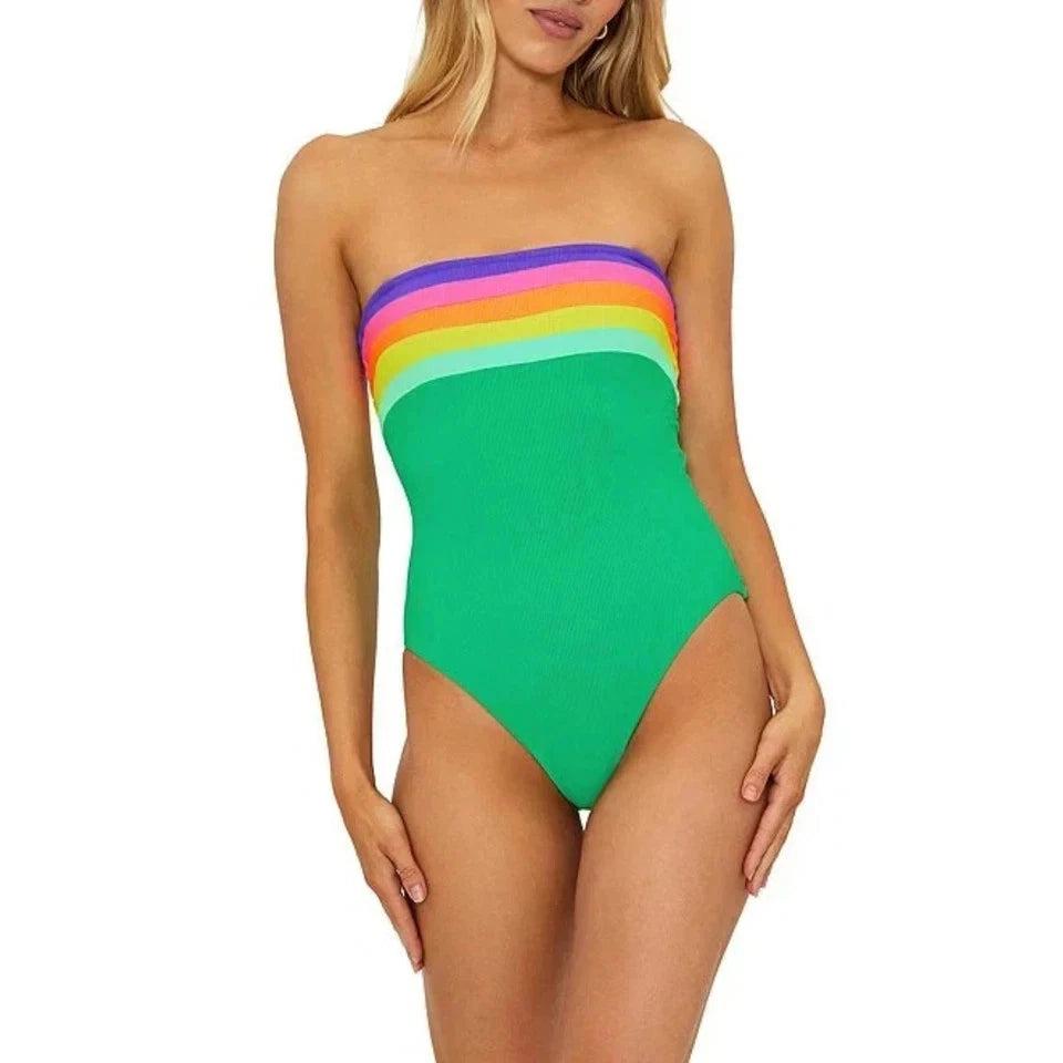 Beach Riot Jessa Swimsuits Women's  Multi Colorblock One-Piece Beach RED381