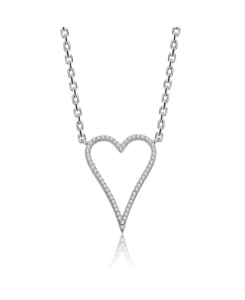 Rachel Glauber White Gold Plated with Cubic Zirconia Elongated Open Heart Halo Pendant Necklace