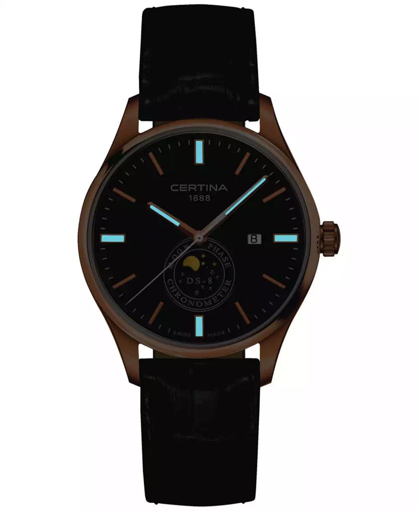 Certina Men's Swiss DS-8 Moon Phase Black Leather Strap Watch 41mm